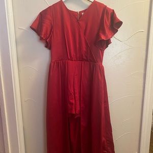 Girls Red Romper with Overlay